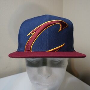 Mitchell & Ness Cleveland Cavaliers Flat Brim Snapback Hat Navy Burgundy